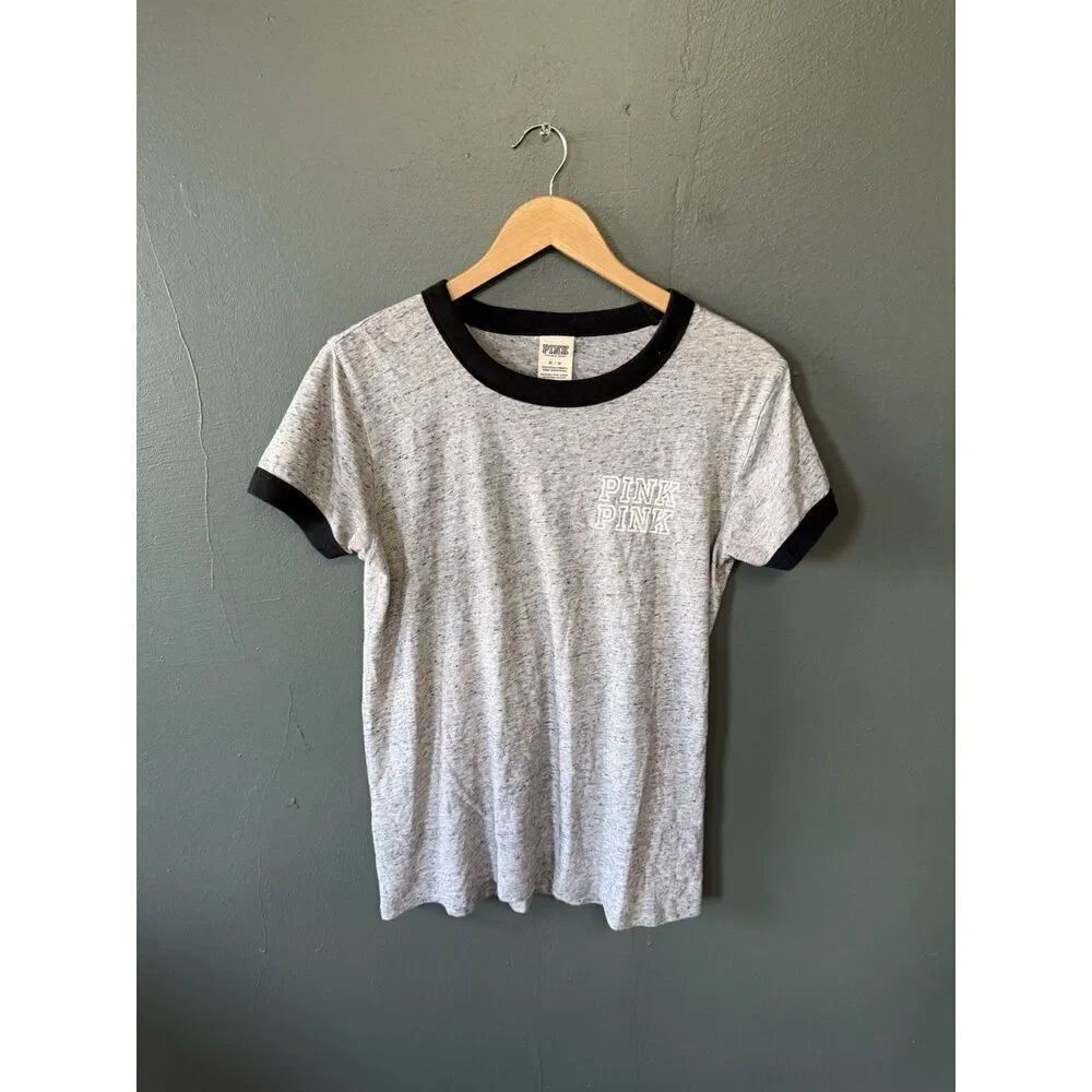 Pink by Victoria Secret Womens Gray Short Sleeve Graphic T-shirt Size Medium